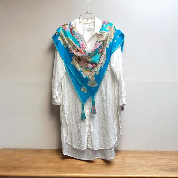 Johnny Was 100% Silk Gorgeous Floral Square Tassled Scarf 42 x 42 - Picture 2 of 8